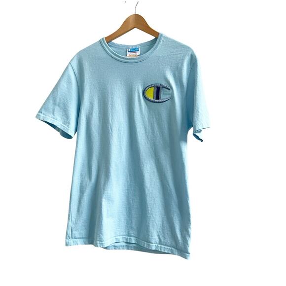 Champion Big Embroidered Logo Blue Size Medium Crew Neck Preppy - Picture 1 of 7